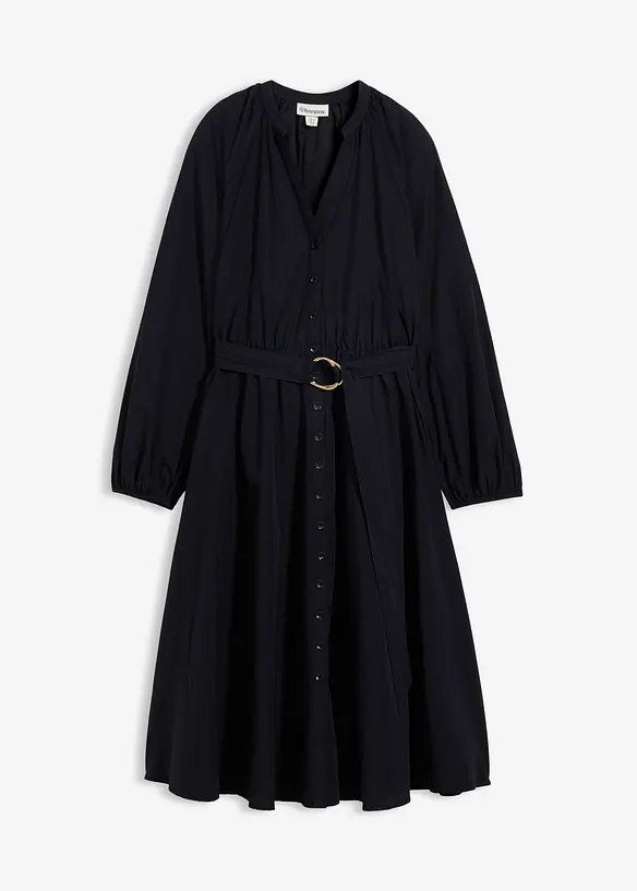 Hemdblusenkleid mit G&uuml;rtel aus Seiden-Anteil, bonprix