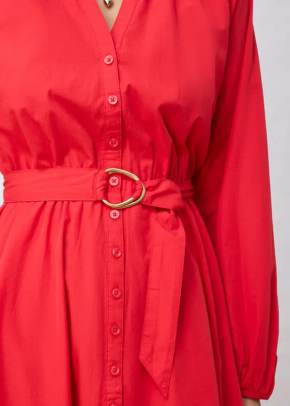 Hemdblusenkleid aus Seiden-Anteil und G&uuml;rtel, bonprix