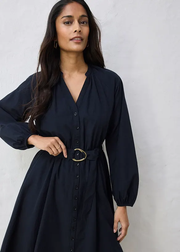 Hemdblusenkleid mit G&uuml;rtel aus Seiden-Anteil, bonprix