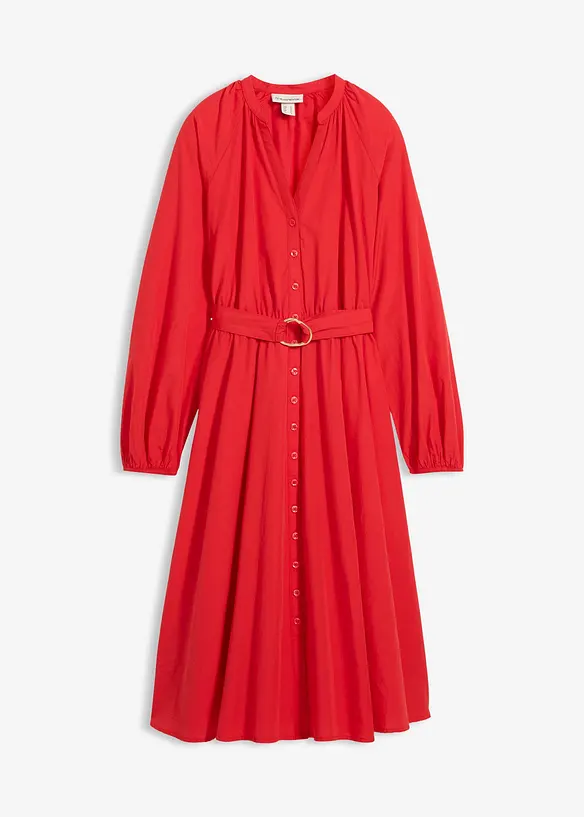 Hemdblusenkleid aus Seiden-Anteil und G&uuml;rtel, bonprix