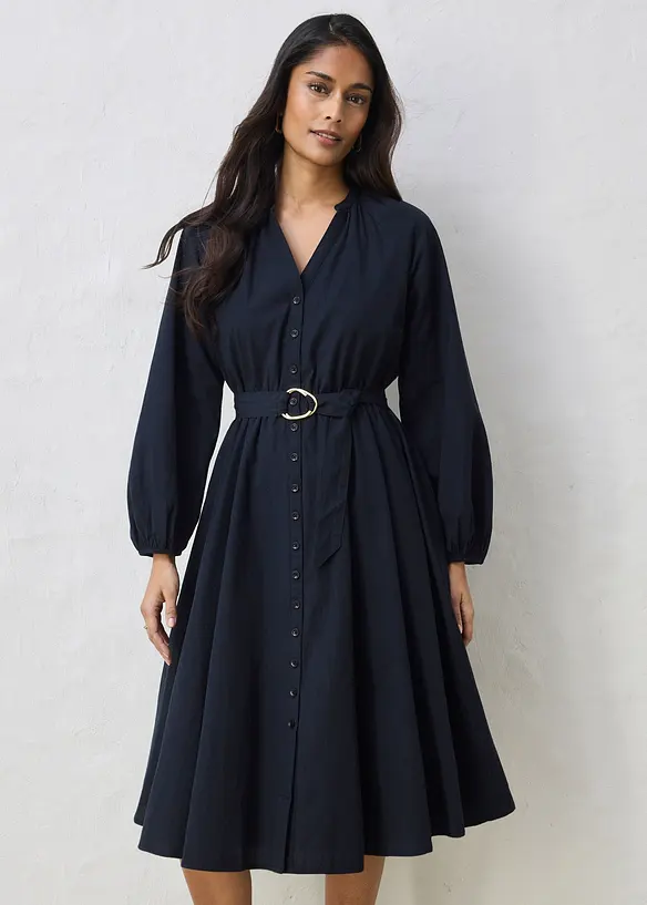 Hemdblusenkleid mit G&uuml;rtel aus Seiden-Anteil, bonprix