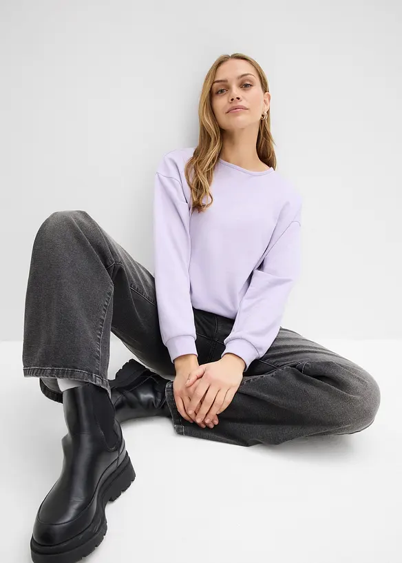 Sweat en coton m&eacute;lang&eacute;, coupe courte devant longue derri&egrave;re, bonprix