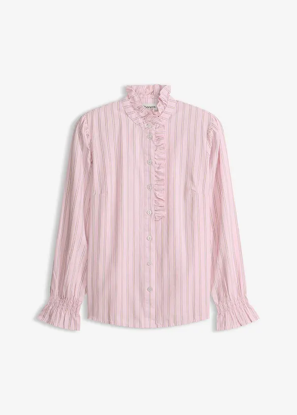 Blouse en popeline &agrave; col volant&eacute;, bonprix