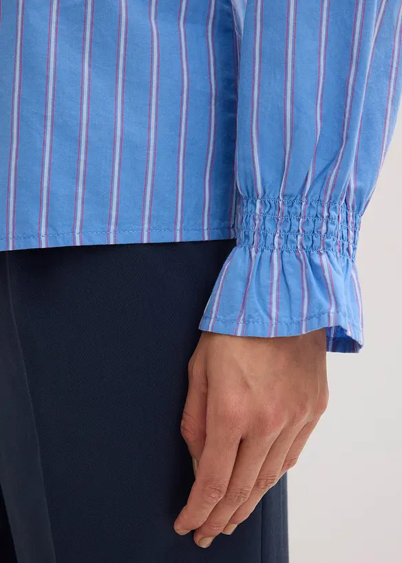 Blouse en popeline &agrave; col volant&eacute;, bonprix