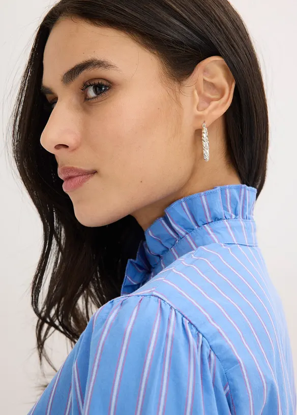 Blouse en popeline &agrave; col volant&eacute;, bonprix