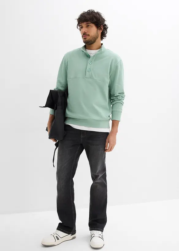 Sweatshirt mit Knopfleiste aus reiner Bio-Baumwolle, bonprix