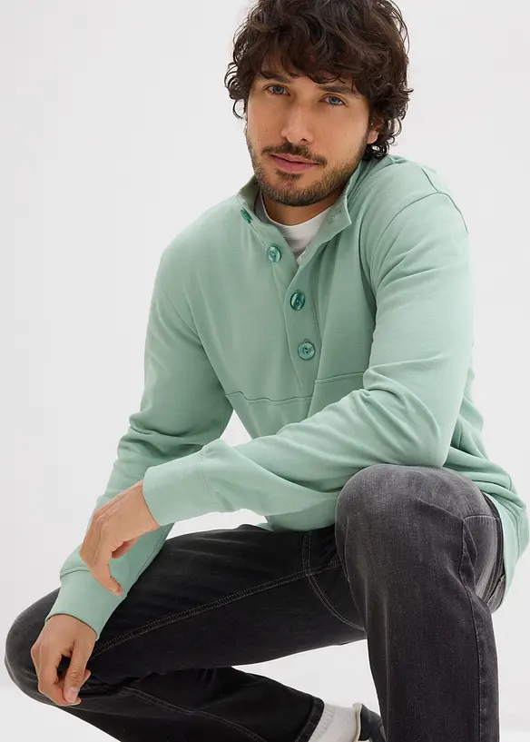 Sweatshirt mit Knopfleiste aus reiner Bio-Baumwolle, bonprix
