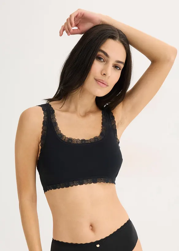 Bustier mit Bio-Baumwolle ​und Spitze (2er Pack), bonprix