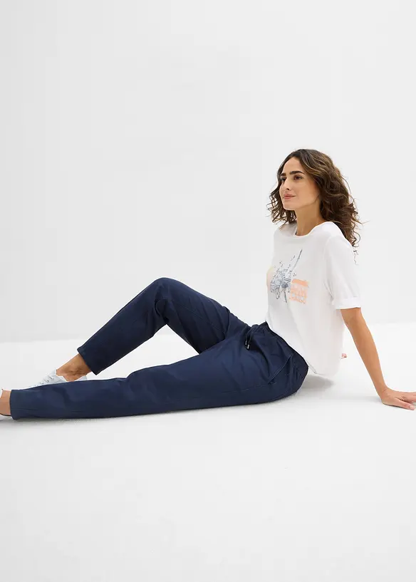 Pantalon barrel en twill, taille mi-haute &eacute;lastiqu&eacute;e, bonprix