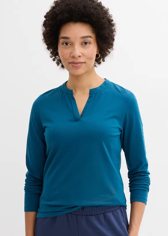 T-shirt long &agrave; col tunisien, bonprix