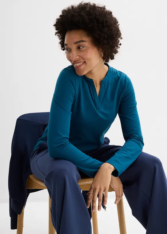 T-shirt long &agrave; col tunisien, bonprix