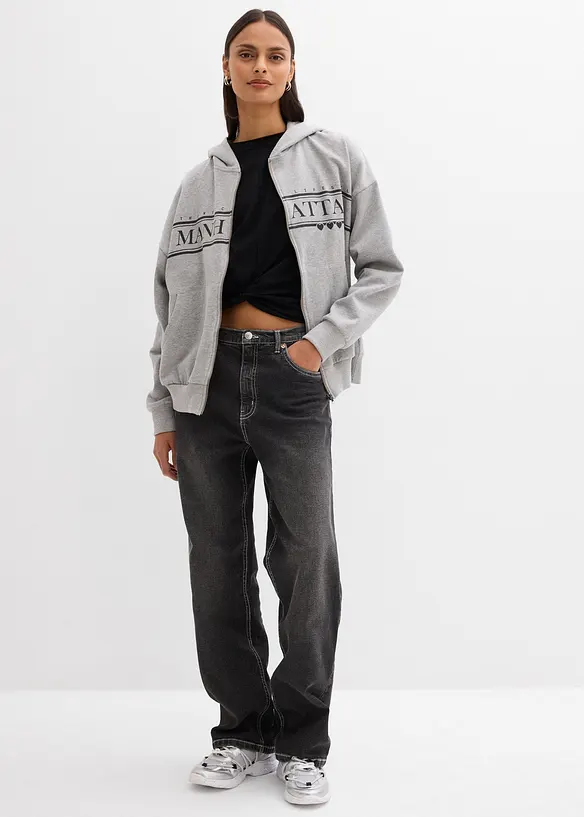 Weite Kapuzen-Sweatjacke aus reiner Bio-Baumwolle, bonprix