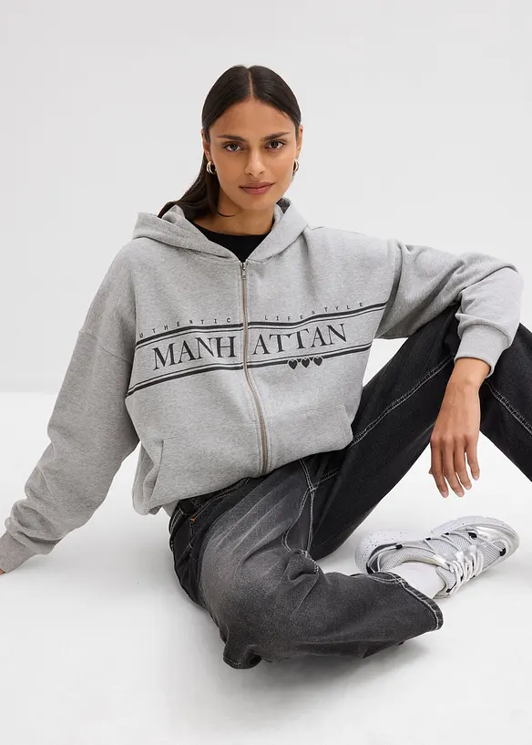 Weite Kapuzen-Sweatjacke aus reiner Bio-Baumwolle, bonprix