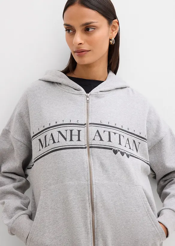 Weite Kapuzen-Sweatjacke aus reiner Bio-Baumwolle, bonprix