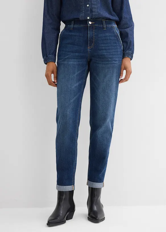 Jean boyfriend taille mi-haute et &eacute;lastiqu&eacute;e, bonprix