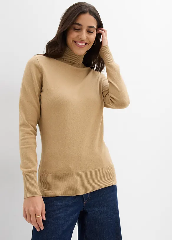 Pull col roul&eacute; basique, bonprix