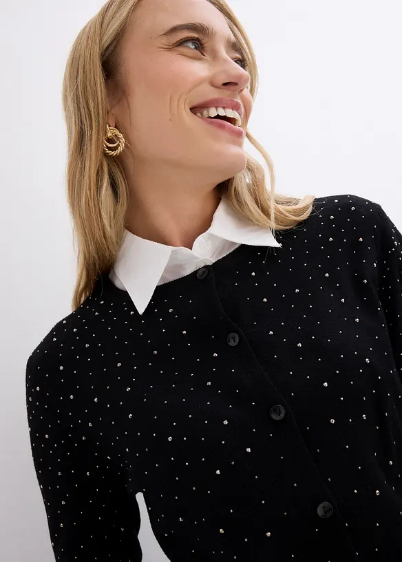 Strickjacke mit Glitzersteinchen, bonprix