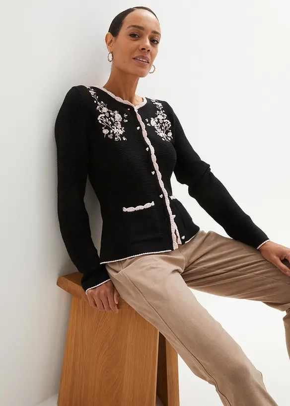 H&uuml;bsche Trachten-Strickjacke mit Stickerei, bonprix