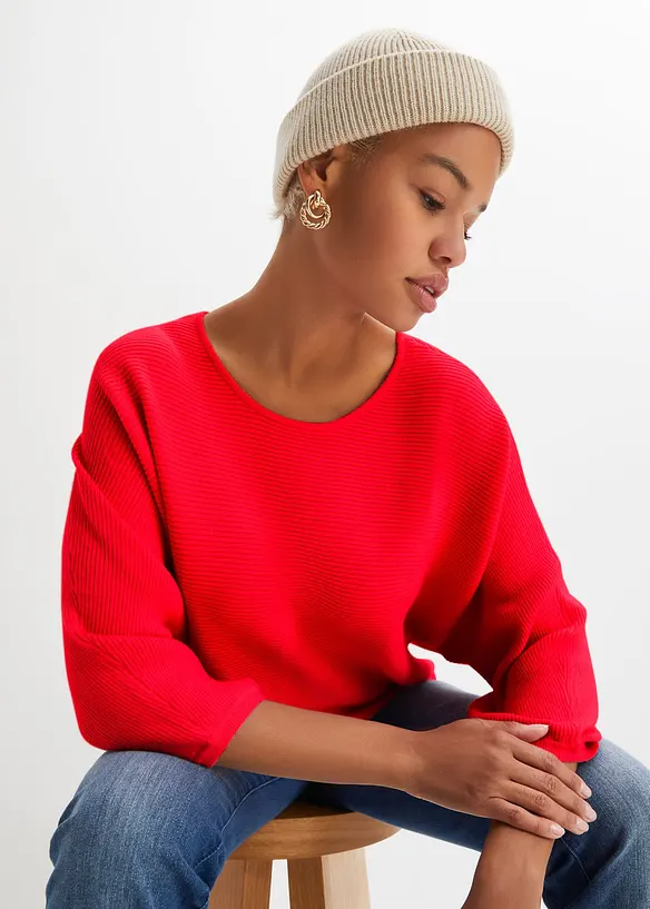 Oversize-Ripp-Pullover aus Viskose-Mix, bonprix