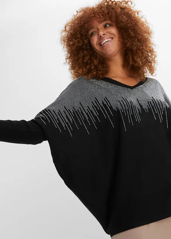 Pull en fine maille avec strass, bonprix