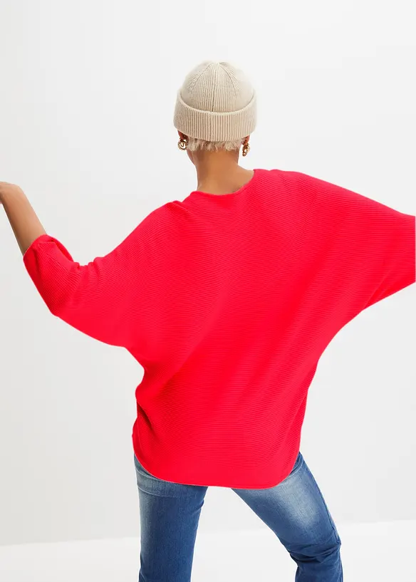 Oversize-Ripp-Pullover aus Viskose-Mix, bonprix