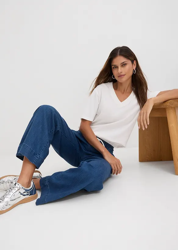 Wide Leg Jeans Mid Waist, Stretch, bonprix