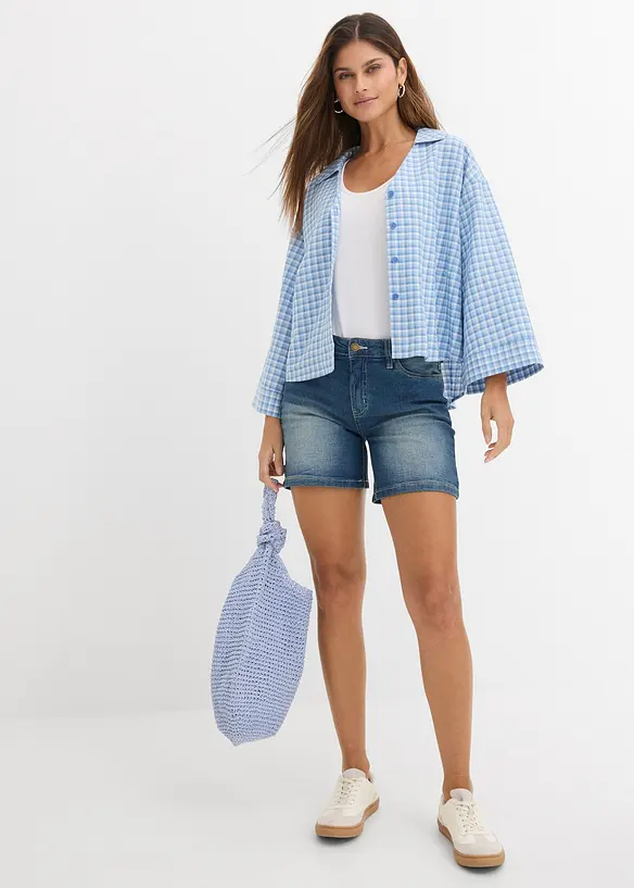 Lot de 2 shorts en jean slim, taille mi-haute, bonprix