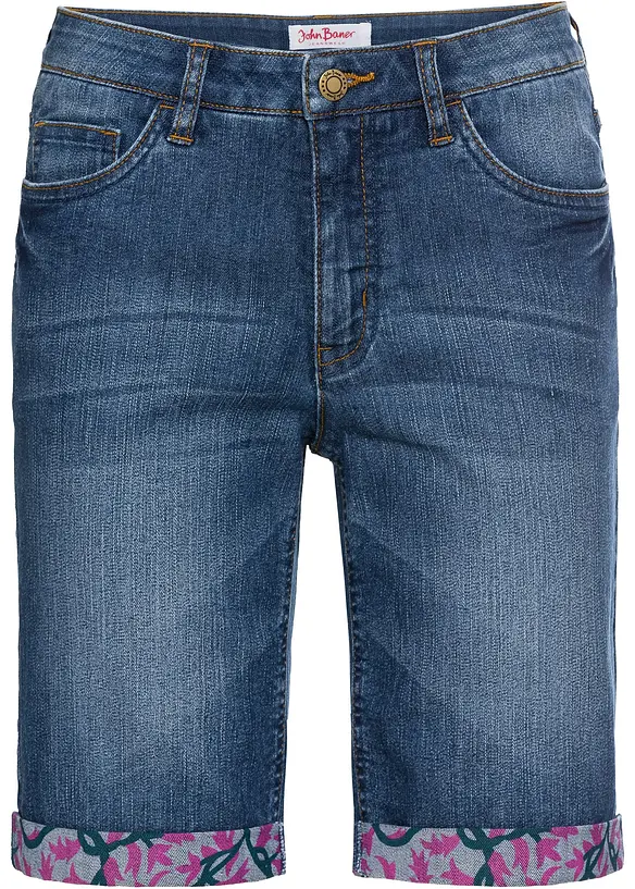 Bermuda en jean stretch avec revers color&eacute;, bonprix