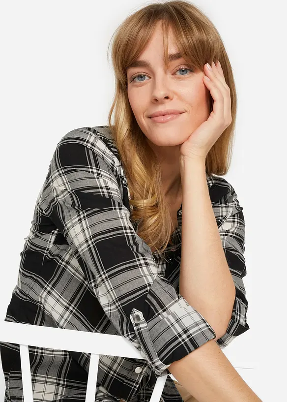 Karierte Hemdbluse aus reiner Baumwolle, bonprix