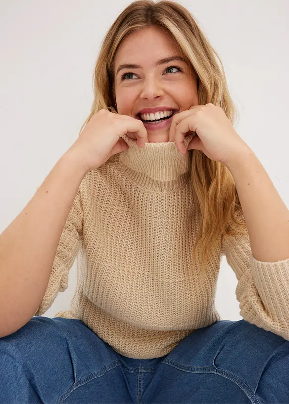 Pull en maille &agrave; col roul&eacute;, bonprix