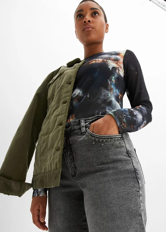 Jean large, taille haute avec rivets, bonprix