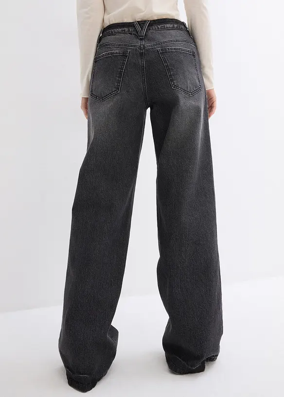 Wide-Leg-Jeans, Mid Waist, Low Stretch Full Length, bonprix