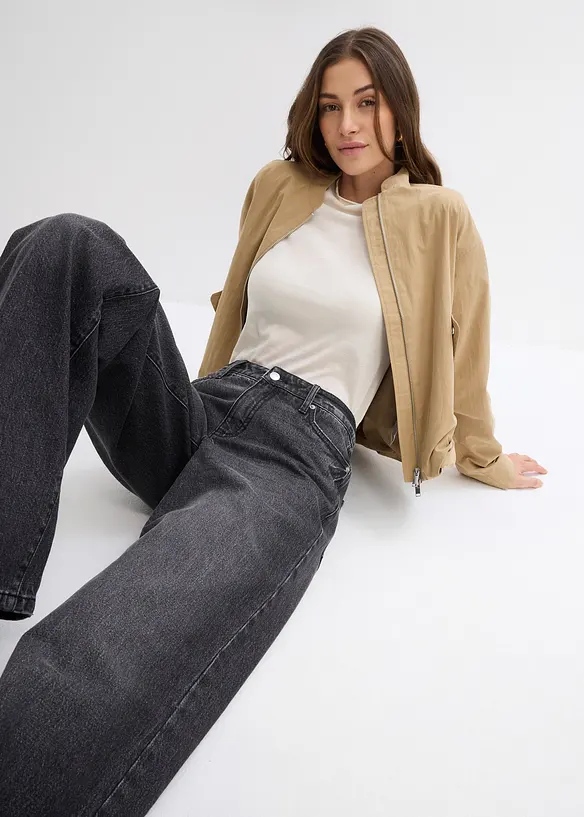 Wide-Leg-Jeans, Mid Waist, Low Stretch Full Length, bonprix