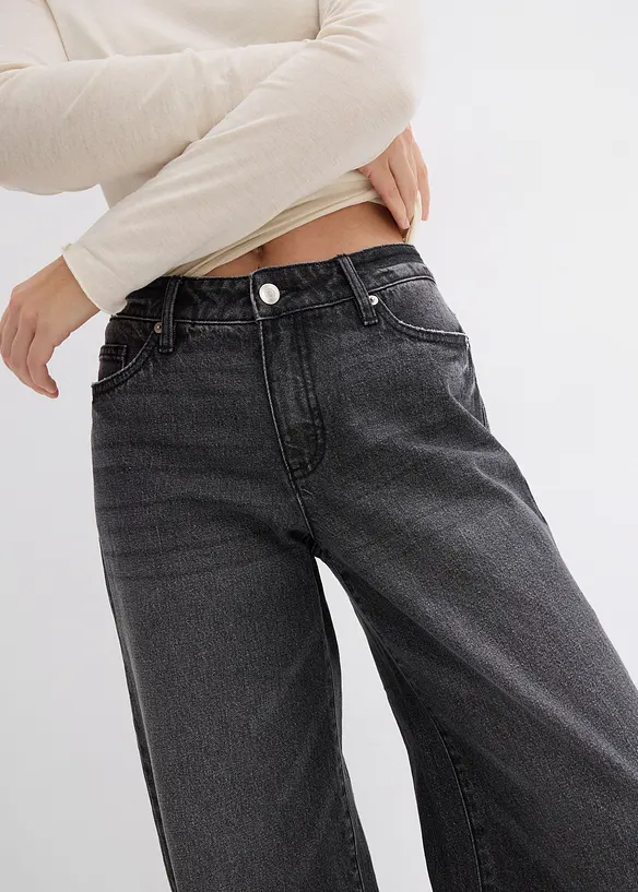 Wide-Leg-Jeans, Mid Waist, Low Stretch Full Length, bonprix