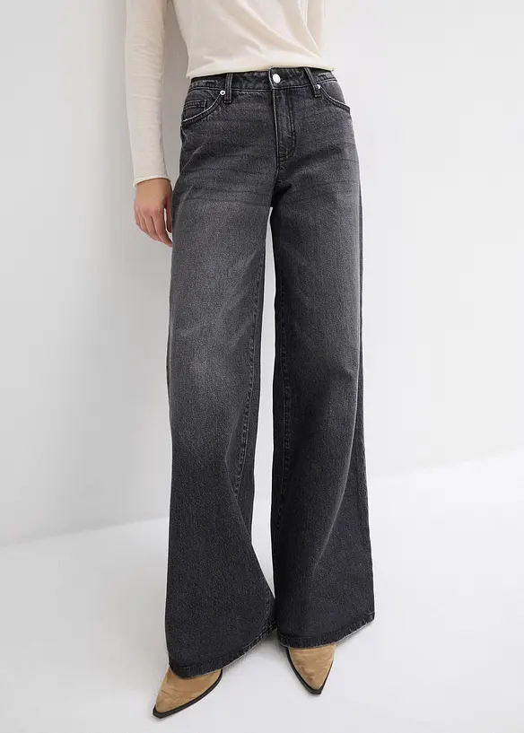 Wide-Leg-Jeans, Mid Waist, Low Stretch Full Length, bonprix