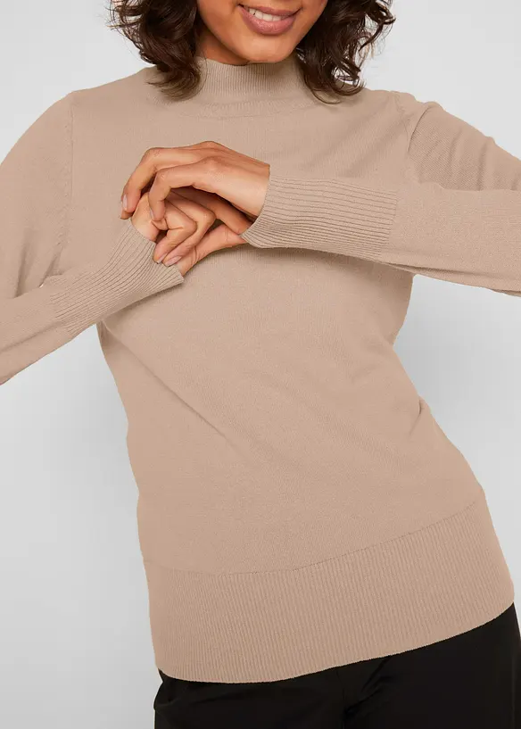 Pull basique en fine maille &agrave; col montant, bonprix