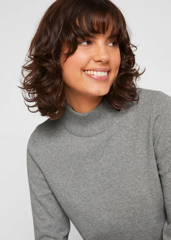 Pull basique en fine maille &agrave; col montant, bonprix