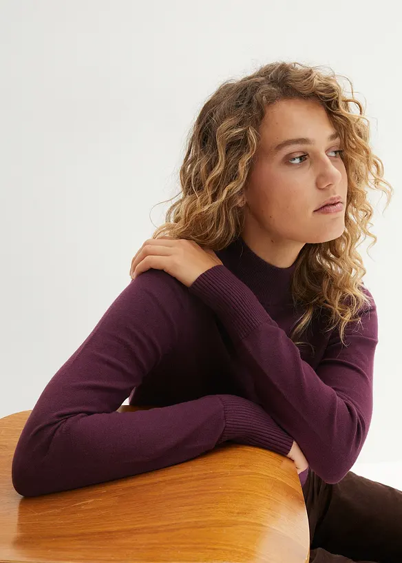 Basic Pullover mit Stehkragen mit recycelter Baumwolle, bonprix