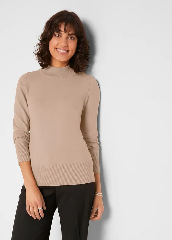 Pull basique en fine maille &agrave; col montant, bonprix