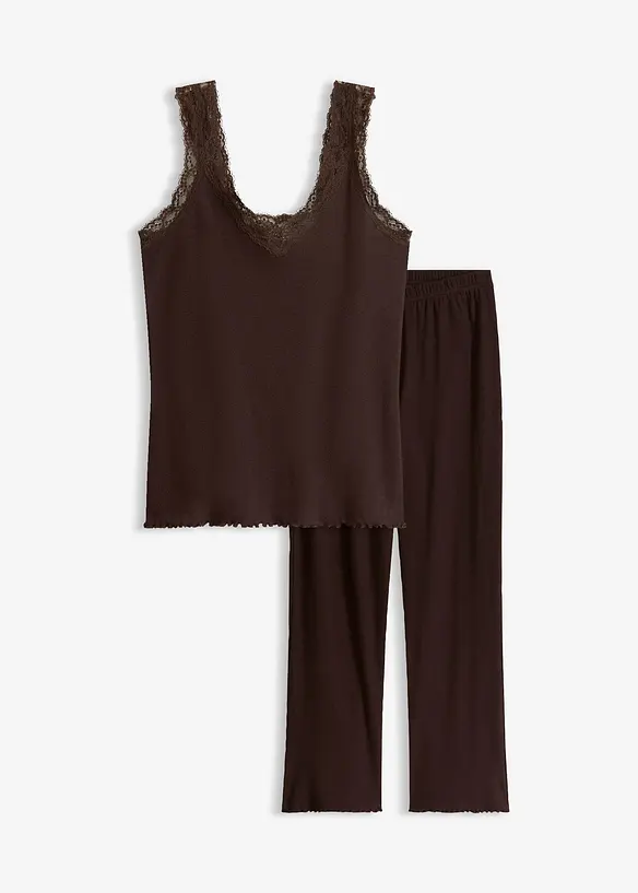 Pjyama aus Rippe mit Spitzentop, bonprix