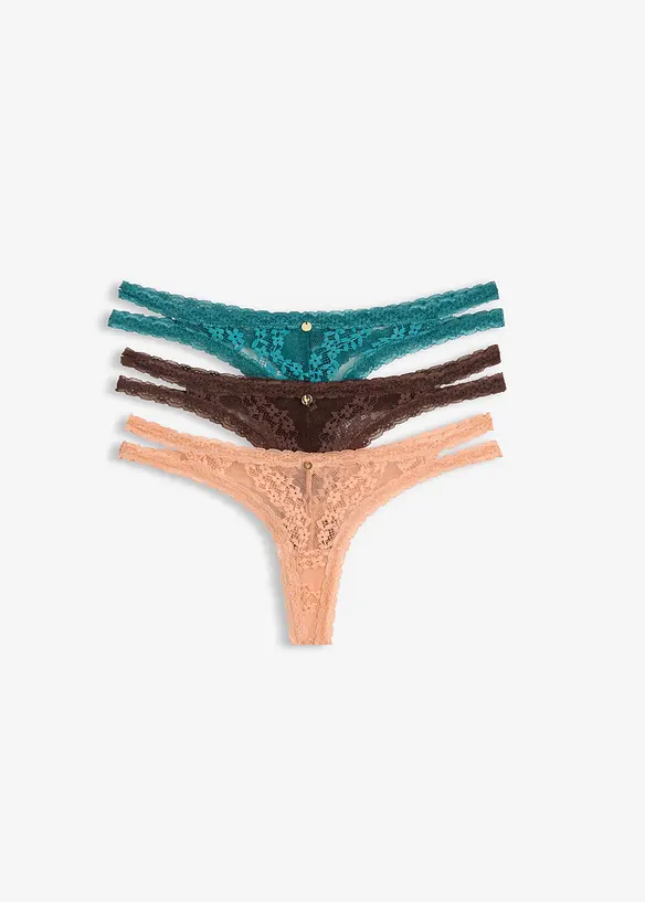 Tanga String mit floraler Spitze (3er Pack), bonprix
