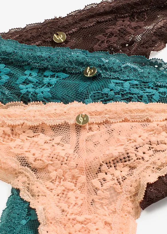 Tanga String mit floraler Spitze (3er Pack), bonprix