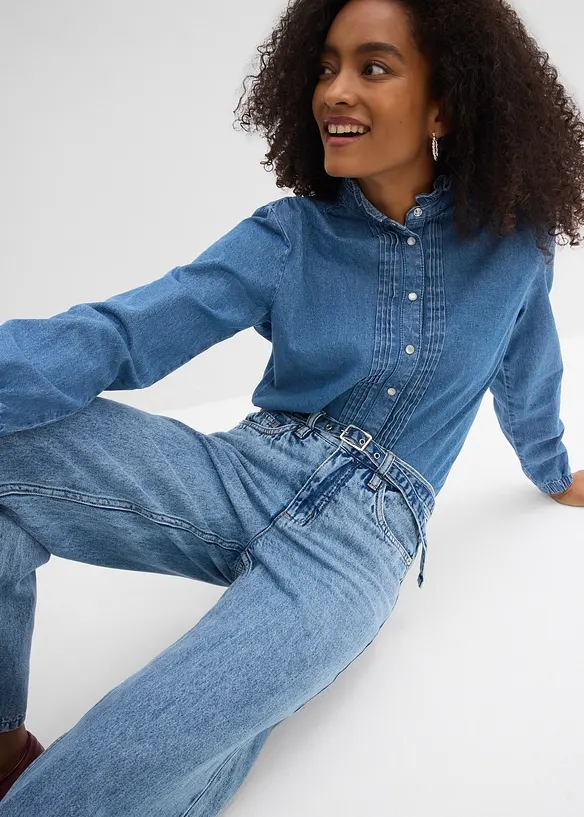 Jean droit et loose, taille mi-haute, bonprix