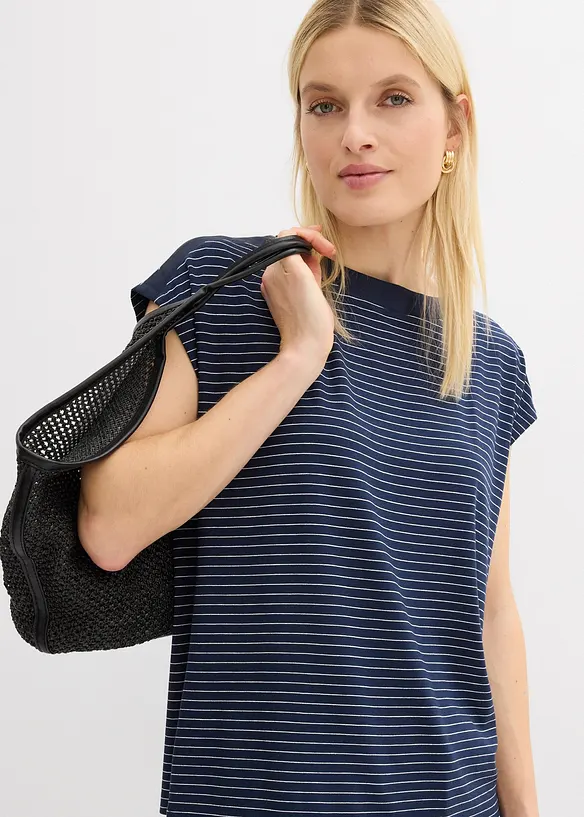 Shirt aus flie&szlig;ender Viskose und Satinbesatz, bonprix