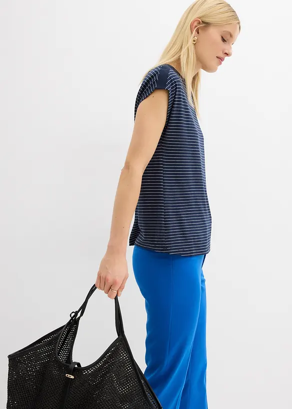 Shirt aus flie&szlig;ender Viskose und Satinbesatz, bonprix