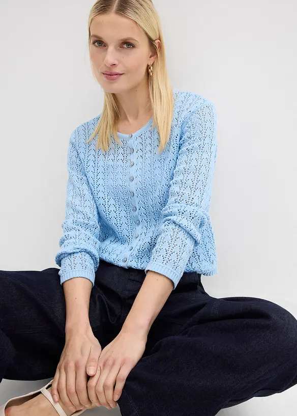 Ajour-Strickjacke aus reiner Baumwolle, bonprix