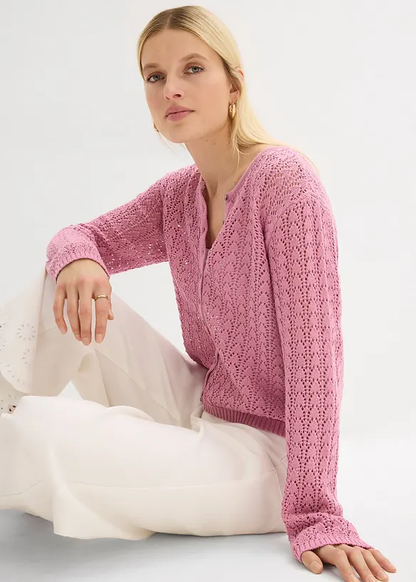 Ajour-Strickjacke aus reiner Baumwolle, bonprix