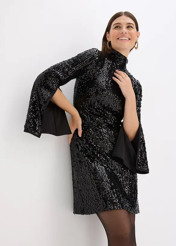 Robe &agrave; sequins et manches trompette, bonprix