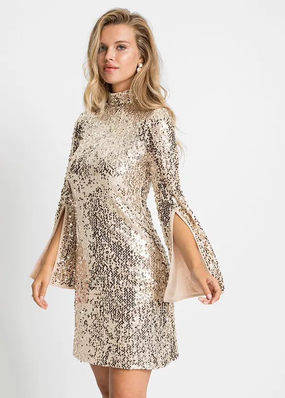 Robe &agrave; sequins et manches trompette, bonprix