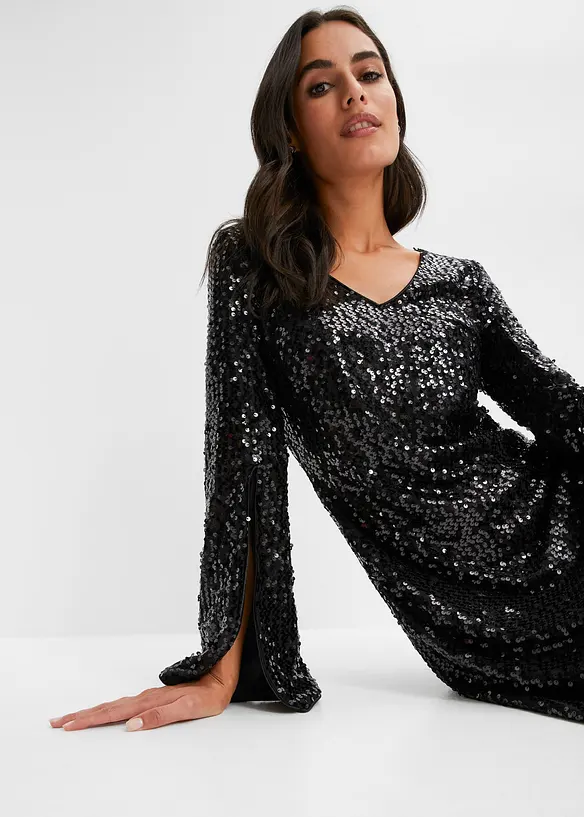 Robe &agrave; sequins et manches trompette, bonprix